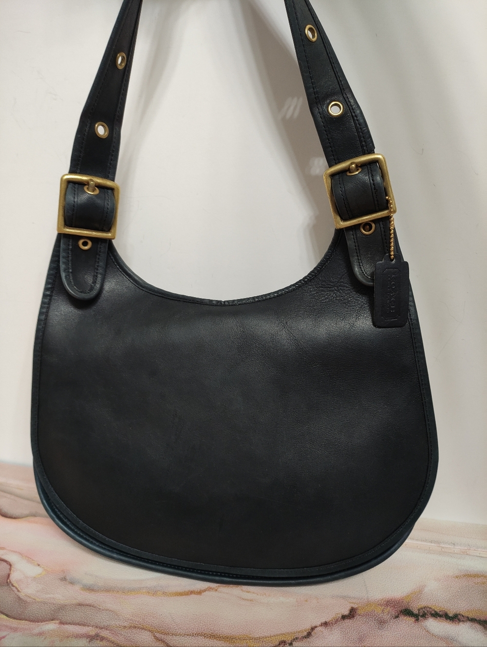 Vintage Coach 9210 Saddle Bag Large Navy Blue - Picture 3 of 16